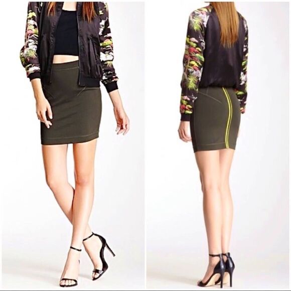 french connection T-Monique Olive Scuba Bodycon Skirt size 2 - Picture 1 of 6